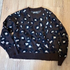 American Eagle Outfitters Brown Leopard Crewneck Sweater